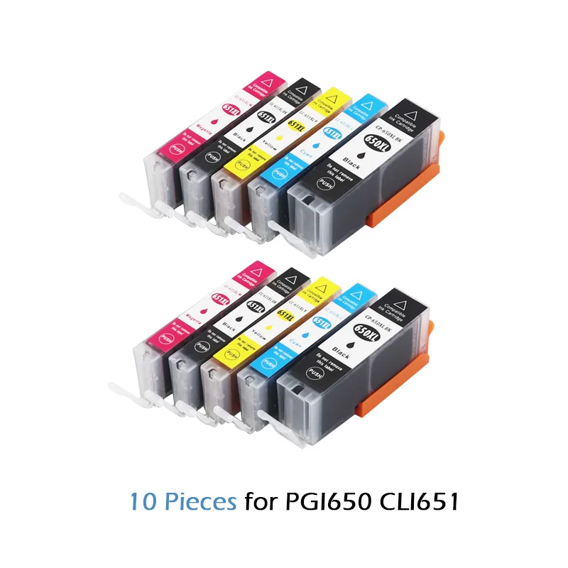 10Pcs PGI 650 CLI 651 Compatible Ink Cartridges for Canon Pixma MG6360 MG7160 IP7260 iX6860 iP8760 MX726 Printers PGI650 CLI651