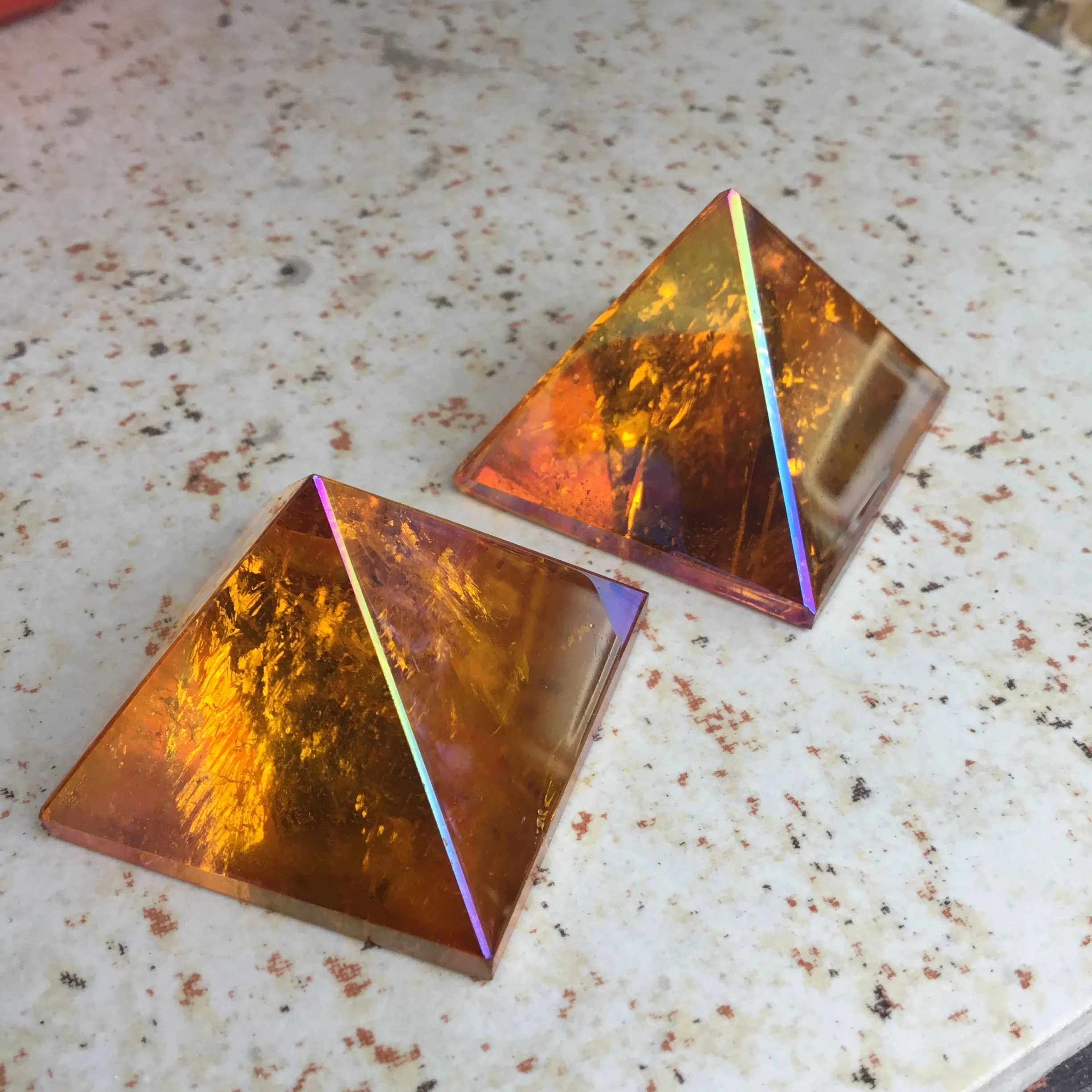 

Natural amber Aura Quartz Pyramid orange aura quartz crystal single point healing wand