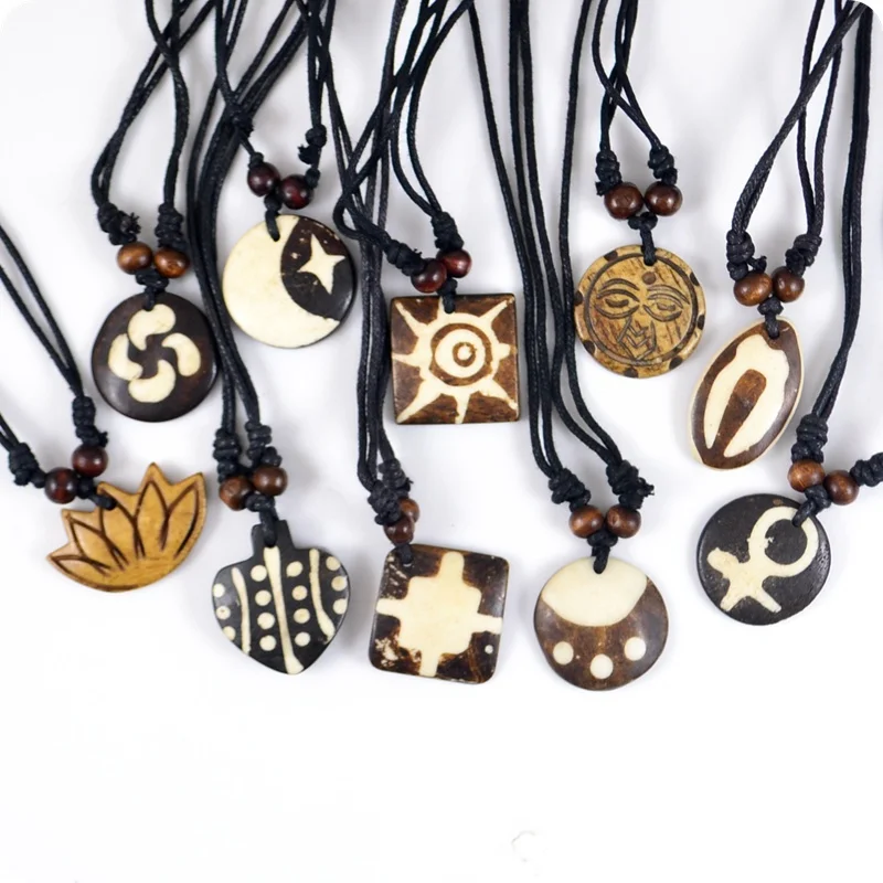 10x mixture real Cattle Bone Tibet Pendant Necklace Amulet Lucky Gift Tribal Totem Fashion Jewelry