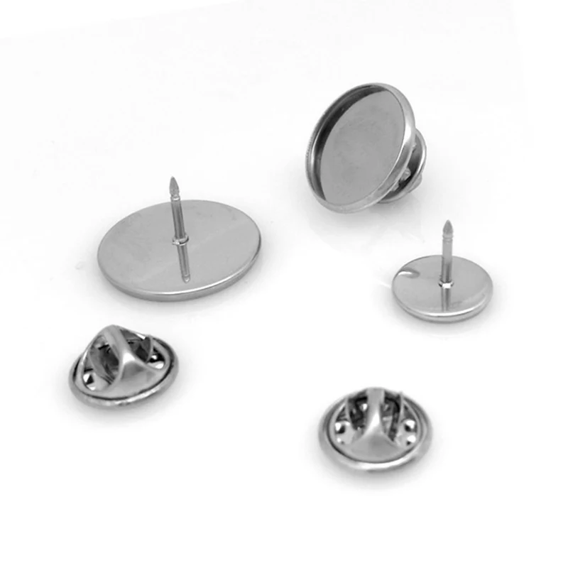 10pcs Fit12/14/16/18/20/25mm Stainless Steel Material Brooch Style Cabochon Base Blank Cufflink Spacer Settings Tie Tack Pins