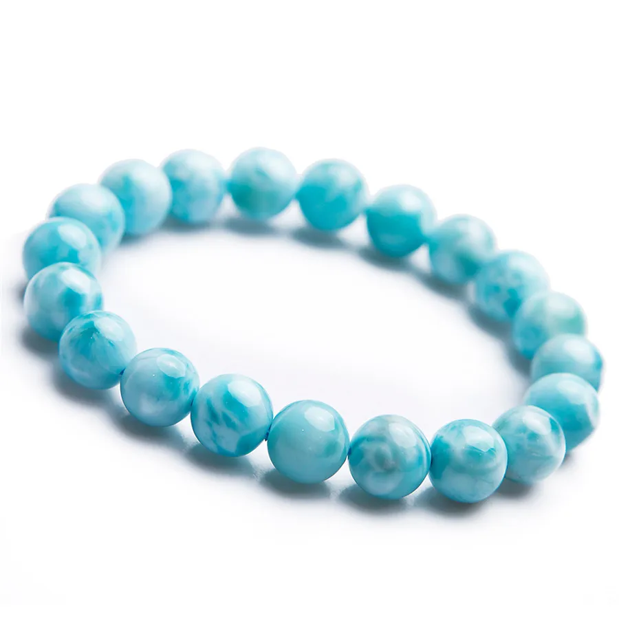 

Genuine Blue Natural Larimar Bracelet Water Pattern Gemstone Crystal Dominica Round Bead Bracelet AAAAAA