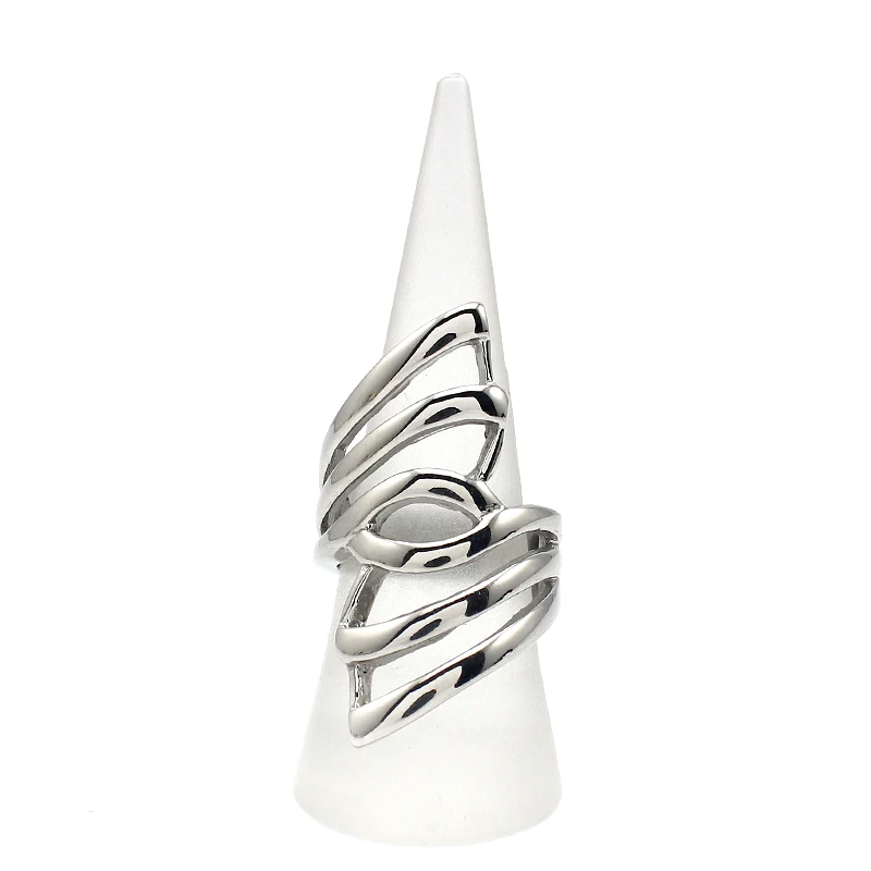 Silver Color Hollow Long Party Finger Rings Size 7 8 9 Stainless Steel Wing Rings For Women