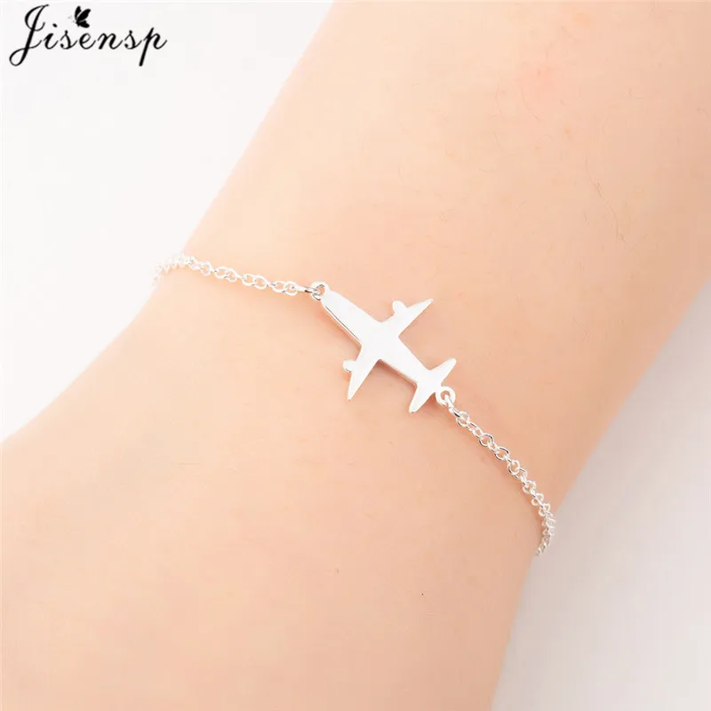 Jisensp Punk Plane Airplane Adjustable Bracelet Women Outdoor Travel Jewelry Stainless Steel Charm Bracelet Femme bijoux