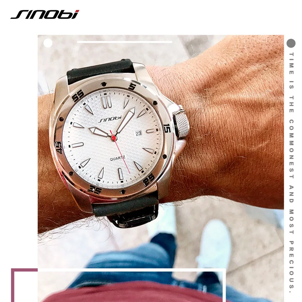 SINOBI Sport Waterproof Watch Men Top Brand Luxury Stainless Steel Relogio Masculino Silicone Band Quartz Geneva Watches Saat