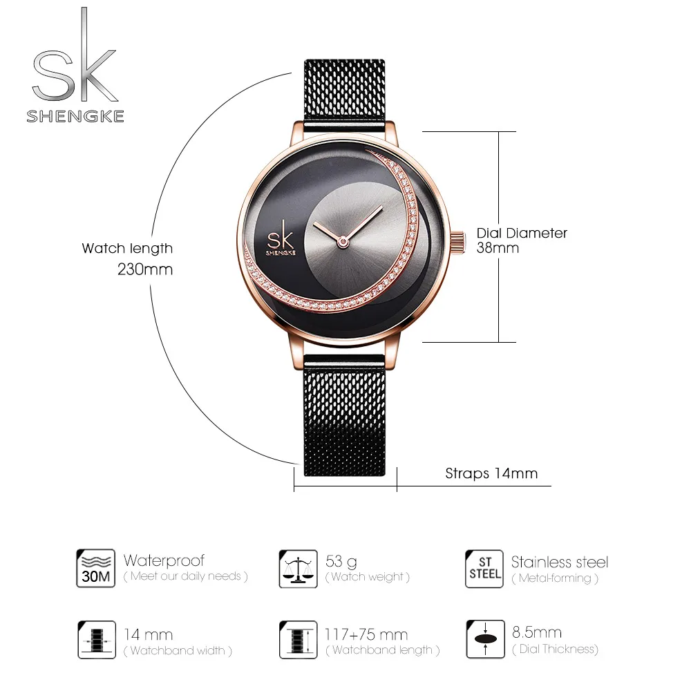 Shengke SK Fashion Top Luxury Brand Women Quartz Wristwatches Creative Design Thin Ladies Wrist Watch For Female Montre Femme