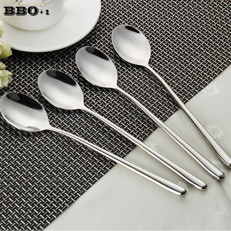 8.7'' Long Handle Dinner spoon Stainless steel Table Spoon Round Dessert Mixing Scoop Hollow Handle Kitchen Tableware 2/6/10pcs