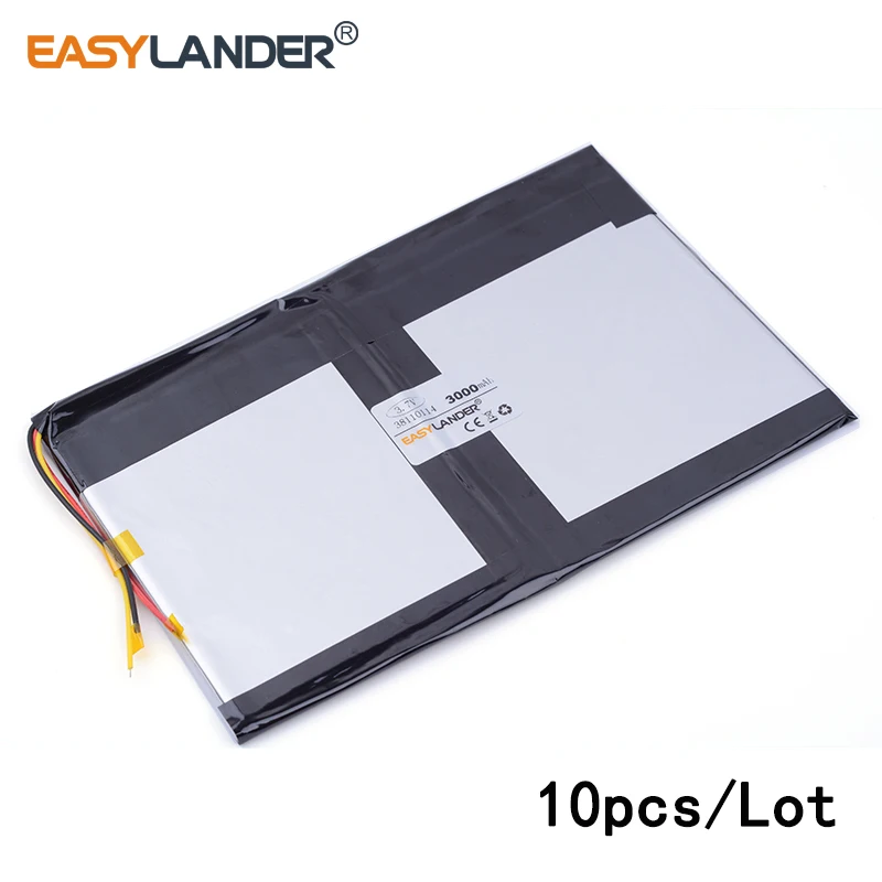 

10pcs/Lot 3.4V 3000mAh 38110114 lithium Li ion polymer rechargeable battery For E-Book GPS Power bank nootbook laptop