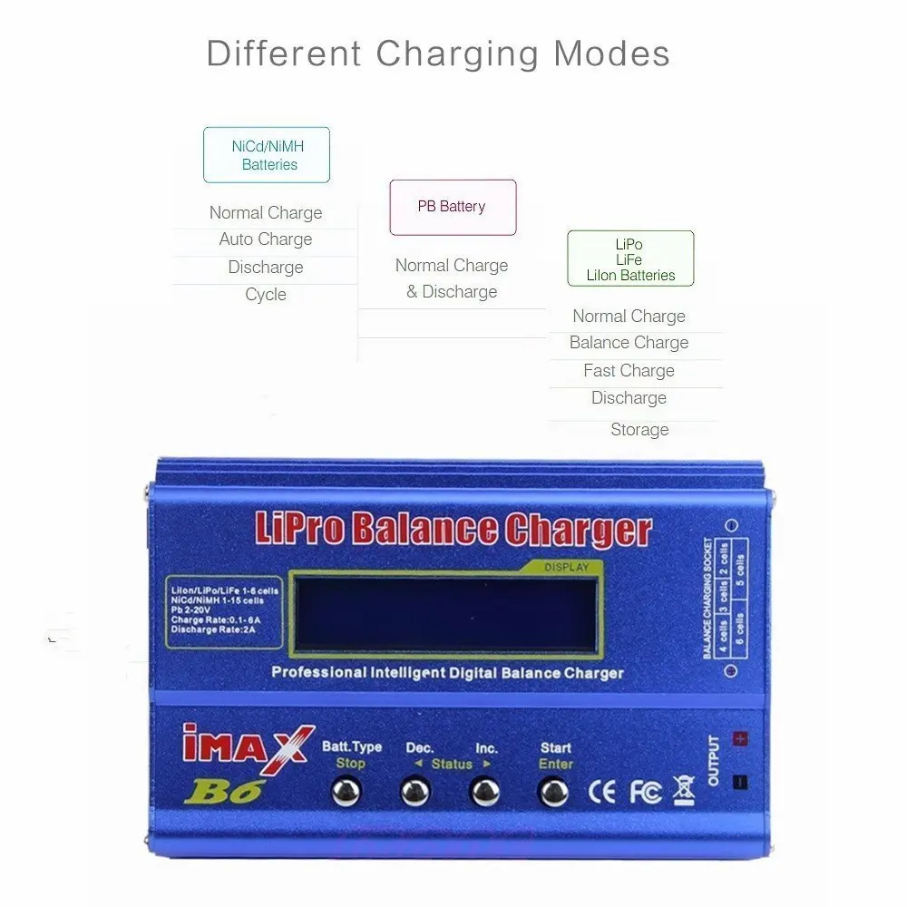 iMAX B6 80W 6A Battery Charger Lipo NiMh Li-ion Ni-Cd Digital RC Balance Charger Lipro Charger Discharger + 15V 6A Adapter