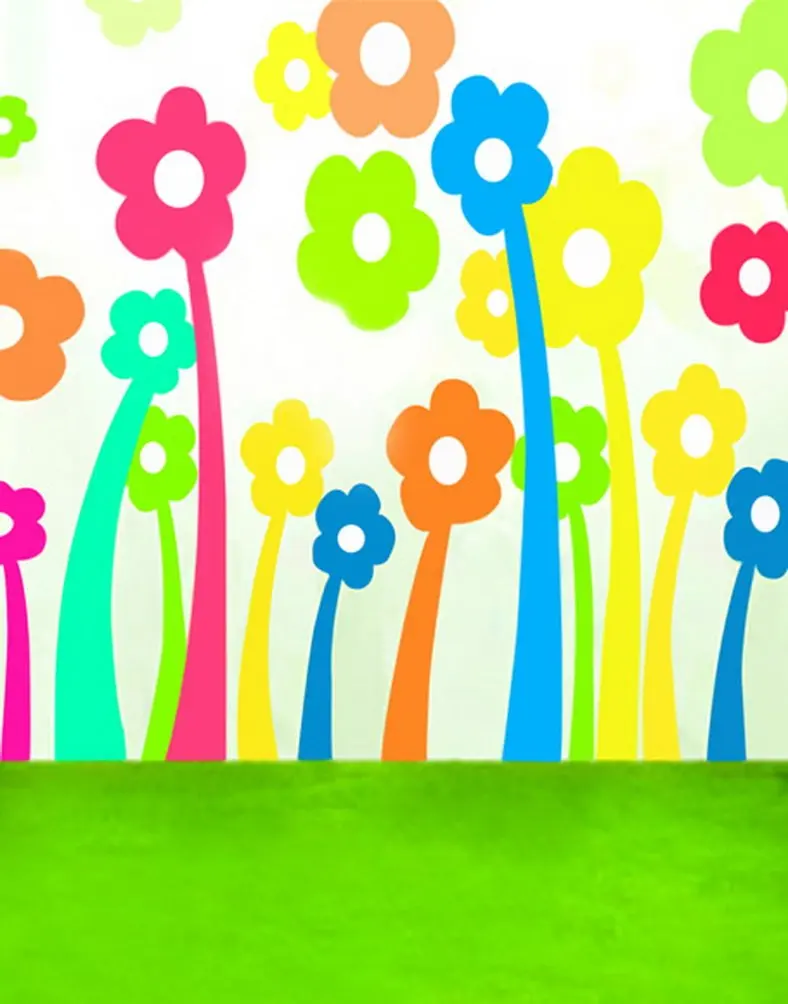 

5x7ft Cartoon Colorful Flowers Lawn Photography Backdrops Photo Props Studio Background
