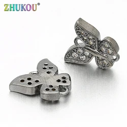 W9.5mm*L8mm  Inlaid Cubic Zirconia Butterfly Charms Pendants DIY Jewelry Bracelet Necklace Making, Hole: 1mm, Model: VD22