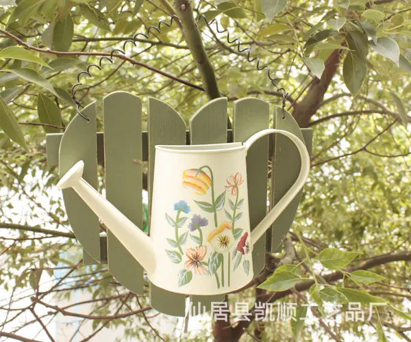 

Pastoral painted wooden heart-shaped tin flowers into hydroponic container metal ornament FF-0784B