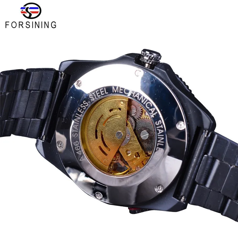 Fashion Forsining Brand Man Steampunk Skull Auto Mechanical Clock Black Full Stainless Steel Skeleton Dial Cool Design Watch