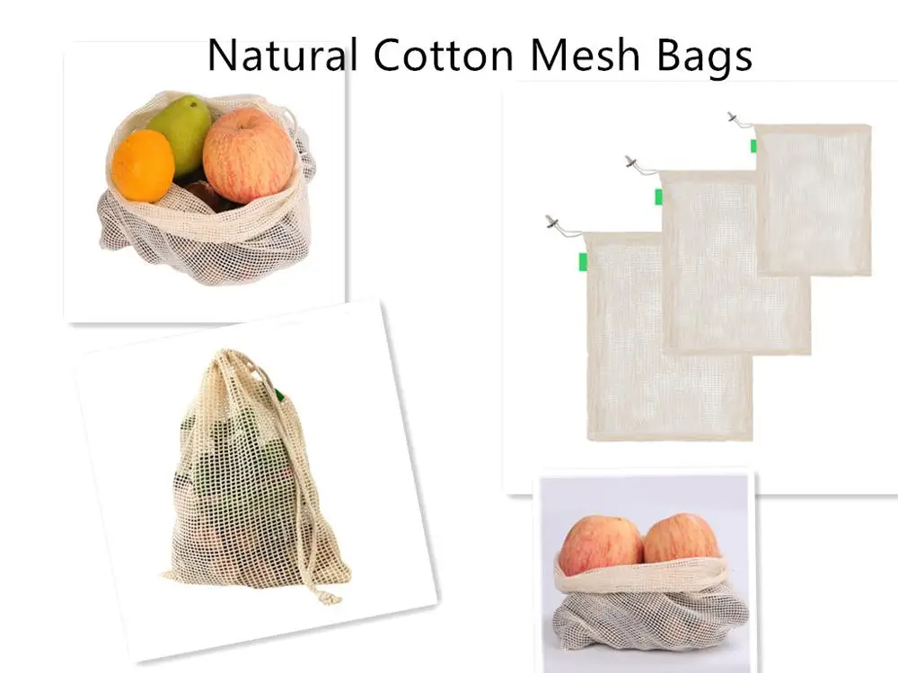 

10pcs Reusable Cotton Bag Fruit And Vegetable Home Kitchen Storage Mesh Bag drawstring bundle pocket Handbag Net Shopping Bag