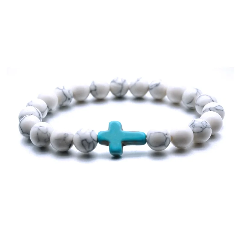 kallaite Cross Charms 8mm Howlite Cheaper Stone Beads Bracelet Men Women Buddha Yoga Strand Jewelry