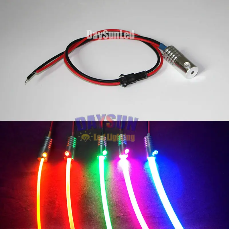 Free Shipping DIY Car Light 1PCS 12V 1.5W Led Optic Fiber Light Source + 1m *Dia 2mm/3mm/5mm/6mm/8mm/10mm Side-glow Fiber Kit