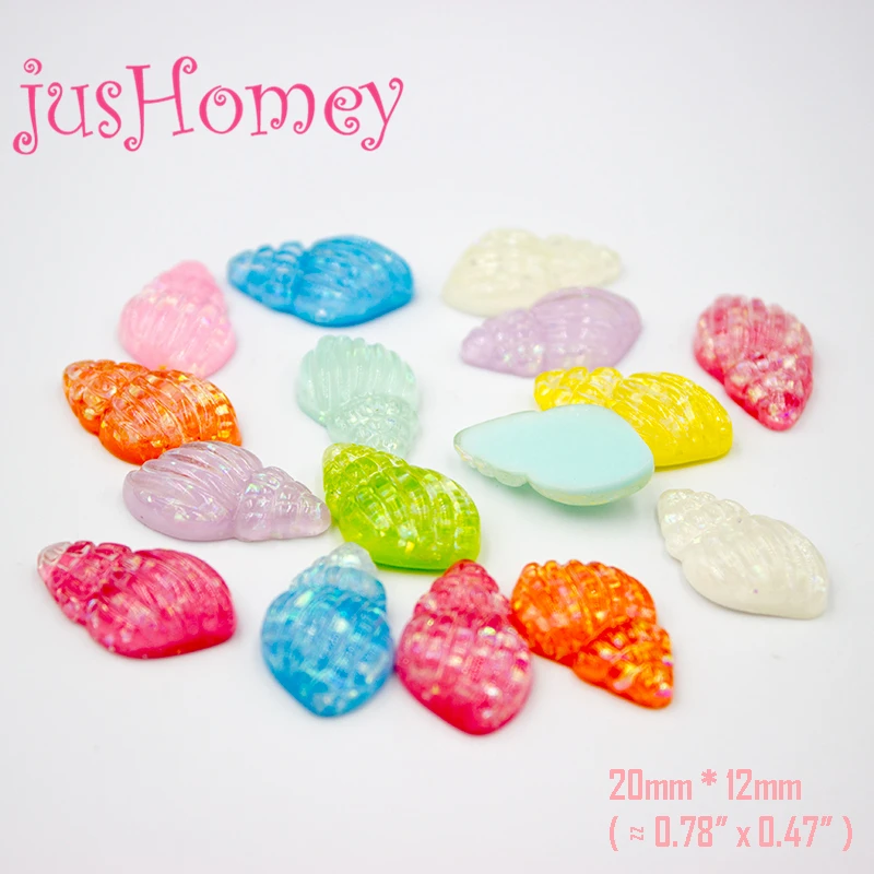 20 PCS ประกายเรซิ่นเปลือกหอย Flatback Conch Cabochons สำหรับโทรศัพท์กรณีตกแต่ง DIY Craft Supply