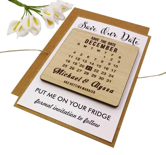 Custom Calendar Magnet, Custom Wooden Magnet Rustic Wood Magnets, Valentines Day Gift Rustic Wedding Favors (without cards)