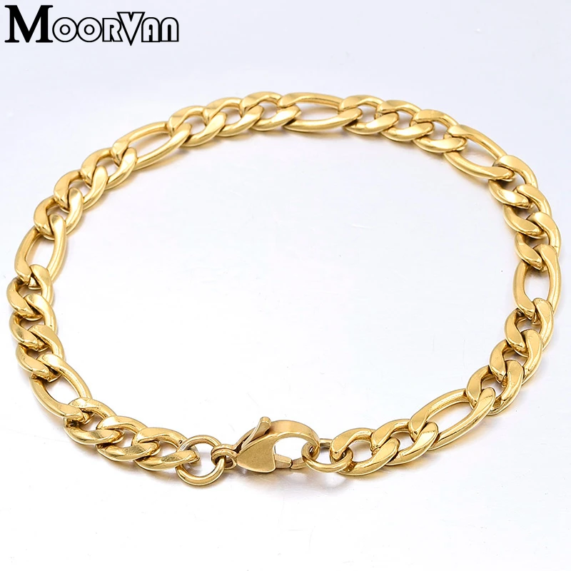 Moorvan Men\'s Stainless Steel Jewelry Set Hiphop Rock NK Figaro Chain Bracelet/Necklace Sets Man\'s Jewelry 6MM Width VBD14