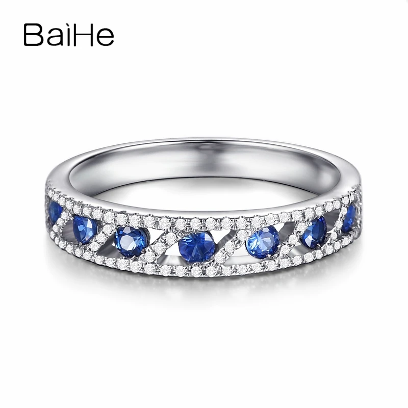 

BAIHE Real Solid 18K White Gold Natural Sapphire Diamond Ring Women Men Trendy Wedding Party Fine Jewelry Making Anillo zafiro