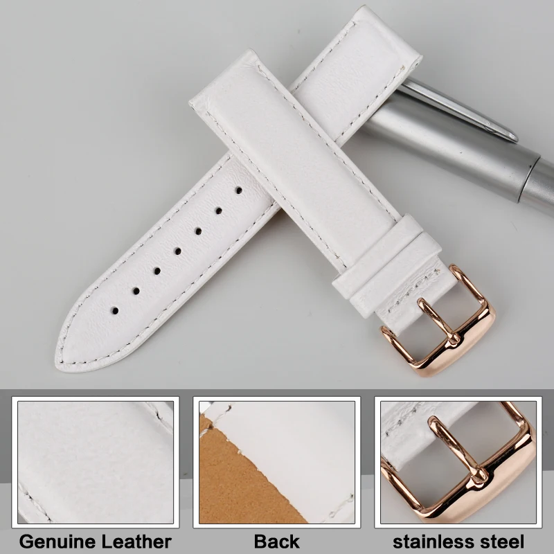 MAIKES Fashion Leather Watch Band White With Rose Gold Clasp Watchband 16mm 17mm 18mm 20mm For DW Daniel Wellington Watch Strap