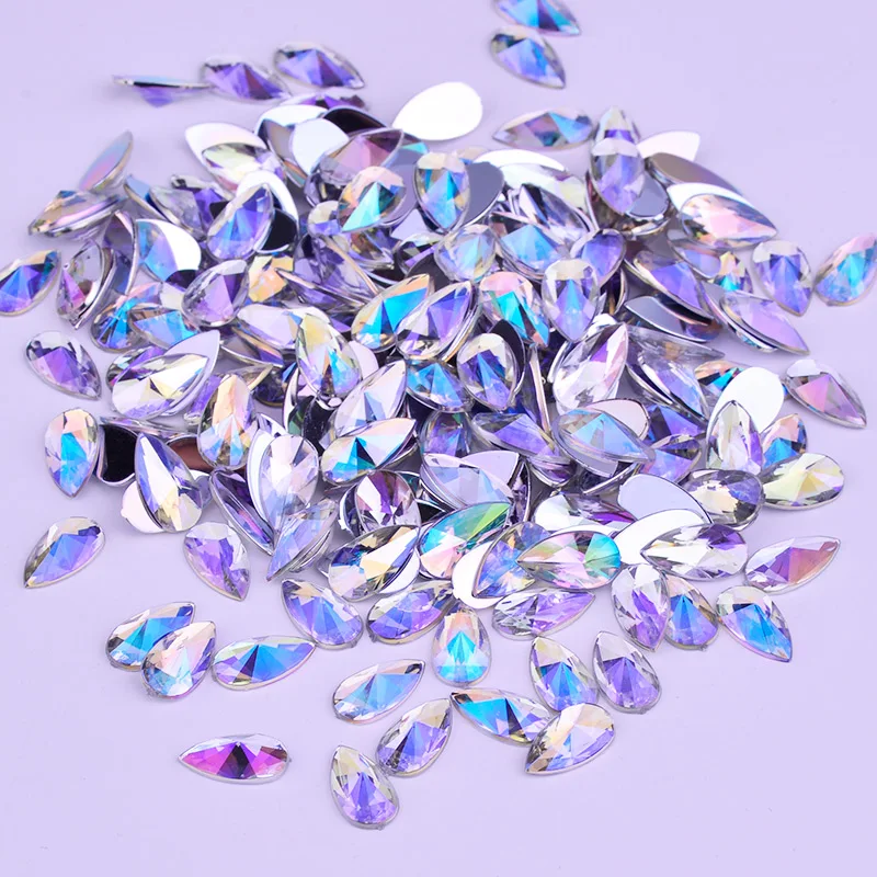 JUNAO 9*18mm Red AB Crystals Drop Rhinestones Flatback Acrylic Crystals Stones Non Hotfix Strass Non Sewing Beads for Dress