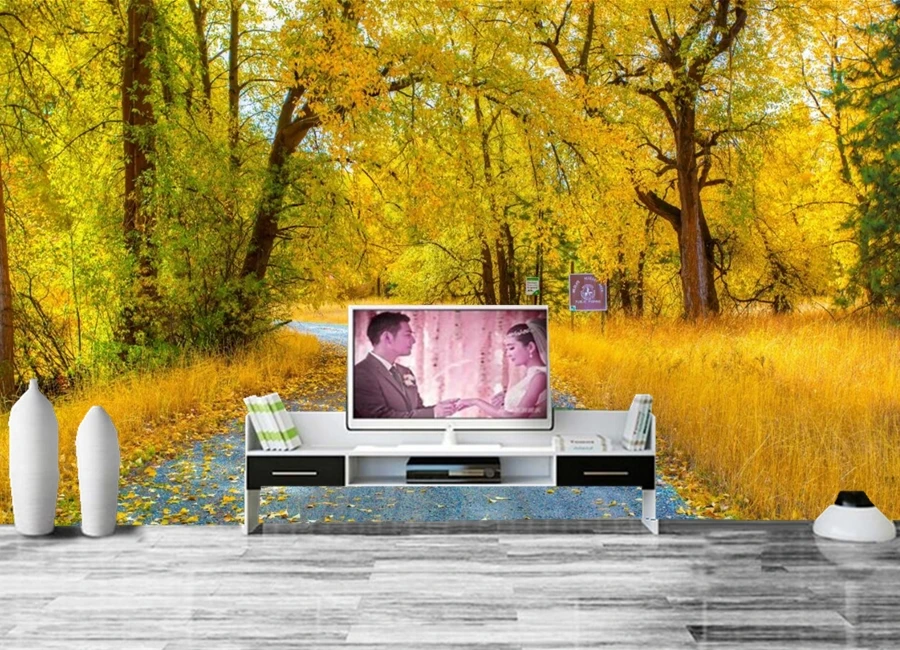 Custom 3D mural,papel de pared autumn Roads Trees Foliage Nature wallpaper,living room sofa TV wall children bedroom wall paper