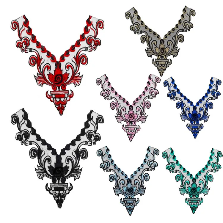 1Pc 7 Colors Venise Lace Fabric Dress Applique Motif Blouse Sewing Trims DIY Neckline Collar Costume Decoration Accessories