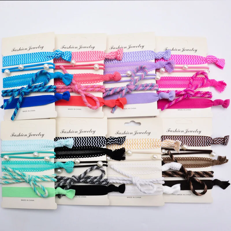 

Different Solid FOE Lace Knotted Girl Hair Ties elastic for Hair Accessories 80cards/lot wholesale