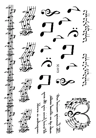 Rocooart Zwart Wit Music Notes Waterdichte Tijdelijke Tattoo Sticker Schets Fake Tattoo Tatouage Voor Vrouwen Mannen Flash Tatoo Taty