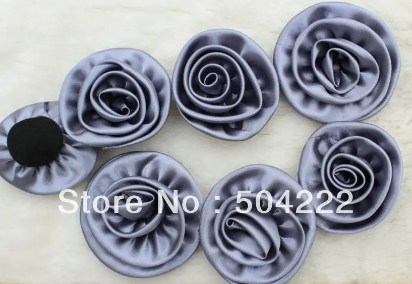 60pcs handmade Satin Fabric Rosette Rose Flowers in silver color 55mm or you pick colors rolled rosettes head flower for diy