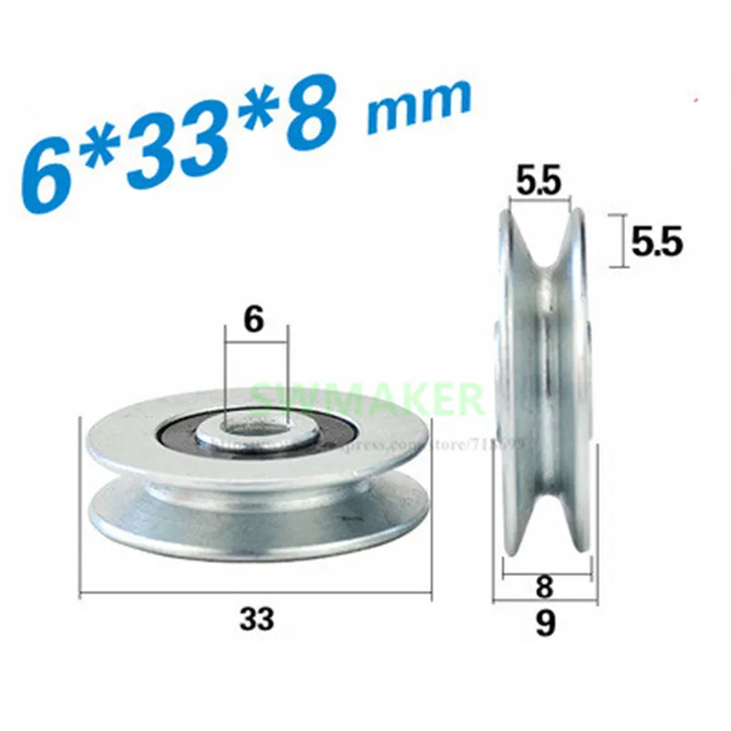 10pcs 6*33*8mm V trough lifting wheel, bearing pulley, with Yuanbao rack / Tripod wire rope guide wheel, rolling pulley