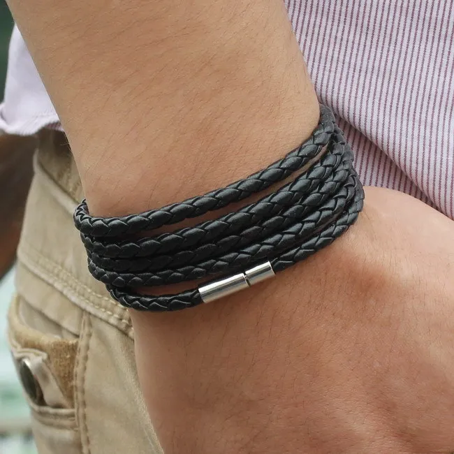 5 Layer Leather Bracelets & Charm Bangle Set, Handmade