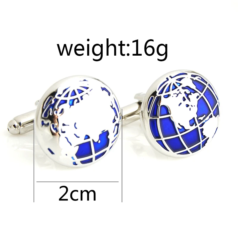 High Quality Fashion Cufflinks For Men Blue Global Earth World Map Designer Cuff Links Wholesale Mens French Cuff Botton