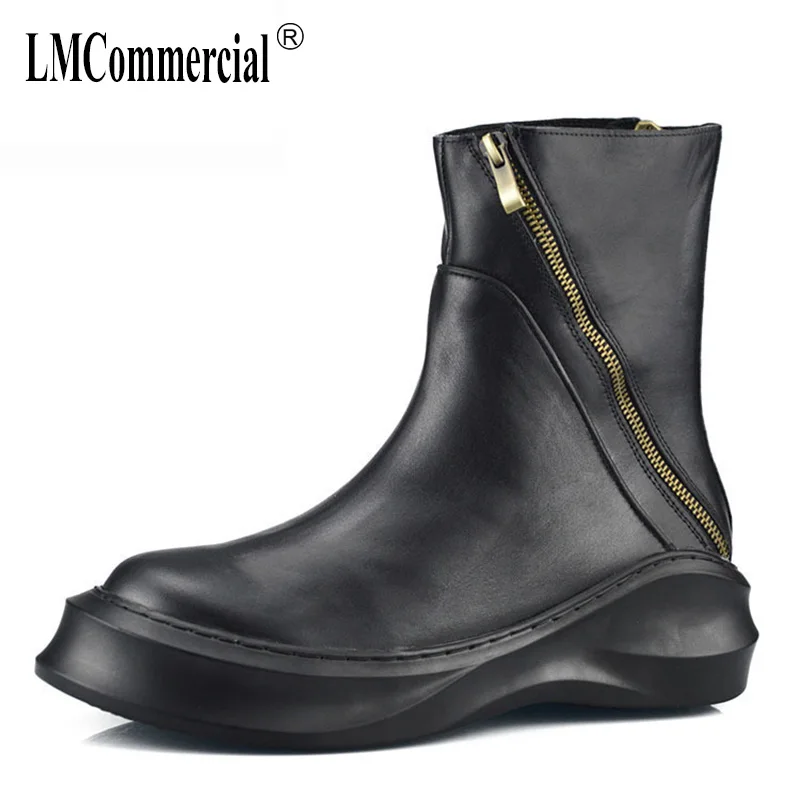 

New Genuine Leather Snow Boots Men Autumn Winter Mens Riding Boots Cowhide Mens Chelsea Boots Cashmere Zipper Desert Boots Male