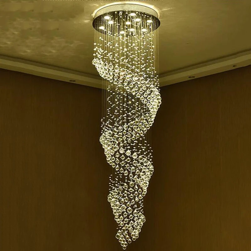 Manggic Modern Crystal Chandelier For Spiral Interior Design Ladder Luxury Corridor LED Crystal Chandelier