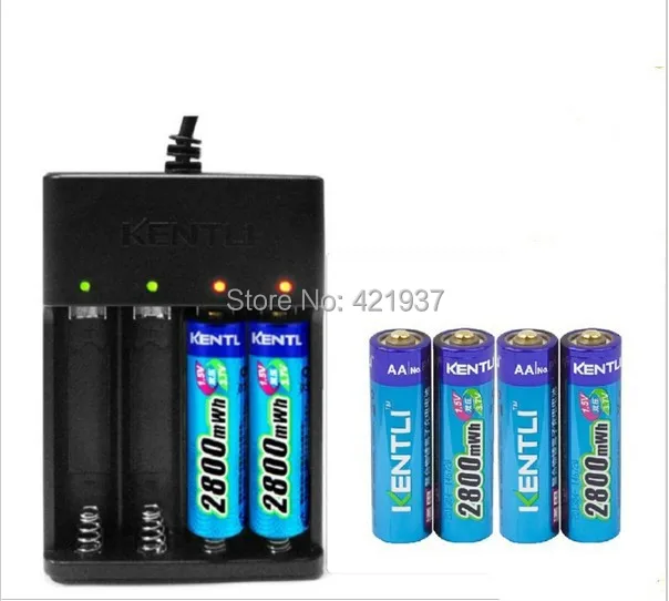 

Free shipping KENTLI 6pcs1.5v AA battery 2800mWh AA rechargeable li-ion polymer lithium battery + Intelligent Fast Charger