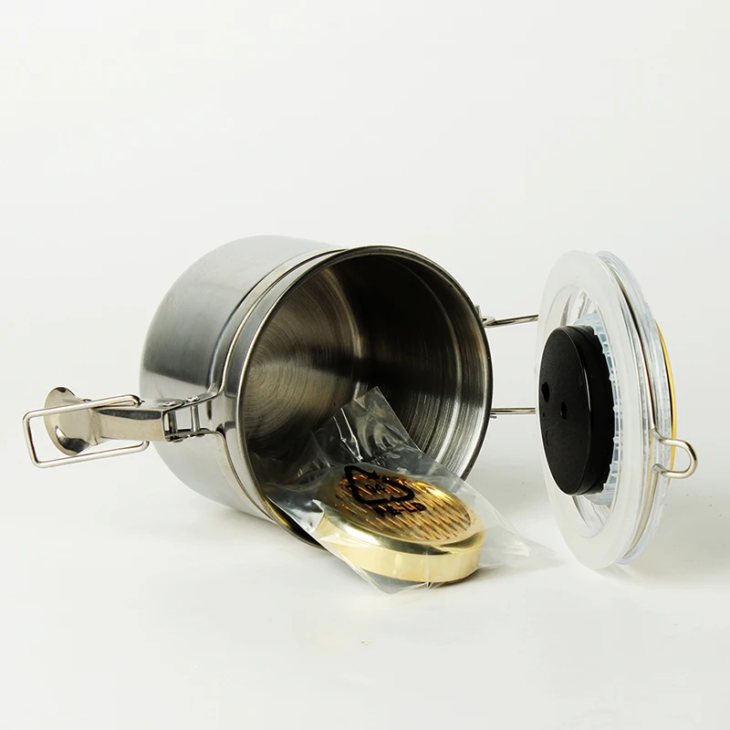 RU- MUXIANG Stainless Steel Humidor Humiditer Jar For Cigar Taobacco Coffee Bean Candy Integrated Hygrometer Round Humidifiter image 5