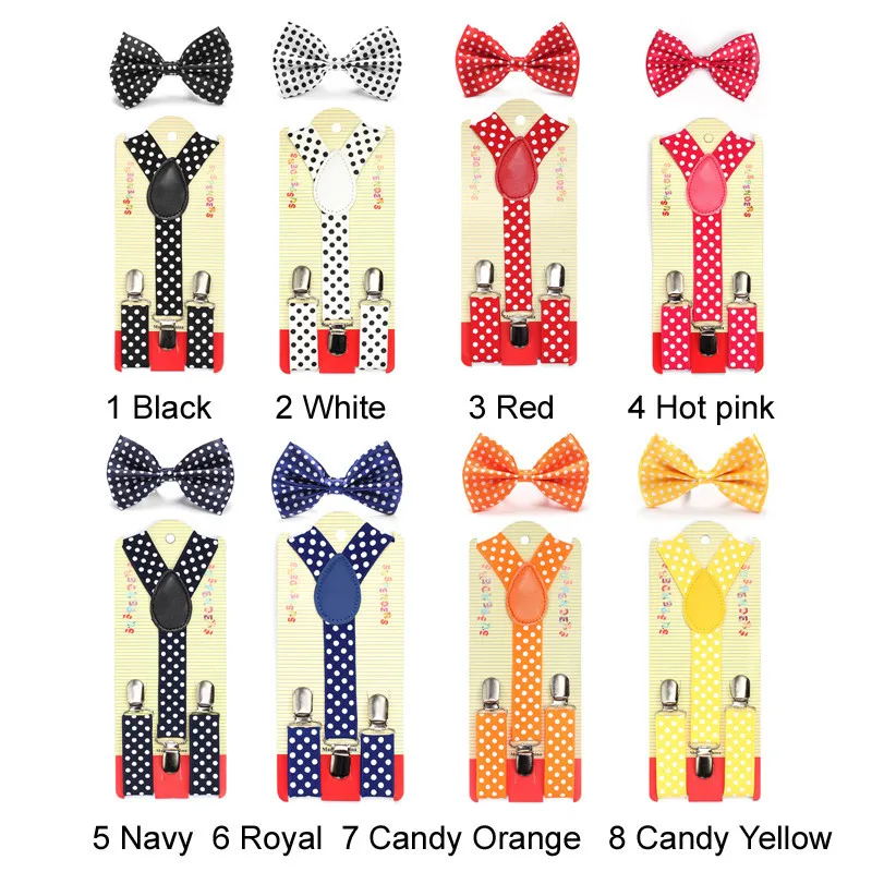 Kids Children Boys Girls "Polka Dot" Pattern Elastic Suspenders For Trousers Pant Bow tie Set Y-Shape Braces Butterfly Knot Gift