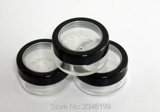 5G Black Cap Cosmetic Powder Case, Round Dormer Square Hole Screen Transparent High-Grade Cosmetic Sample Powder Case, 50pcs/lot