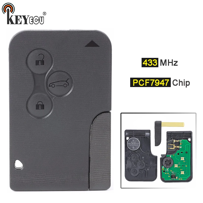 

KEYECU 433MHz PCF7947 Chip 3 Button Replacement Smart Remote Car Key Fob for Renault Megane Scenic Clio 2003-2012