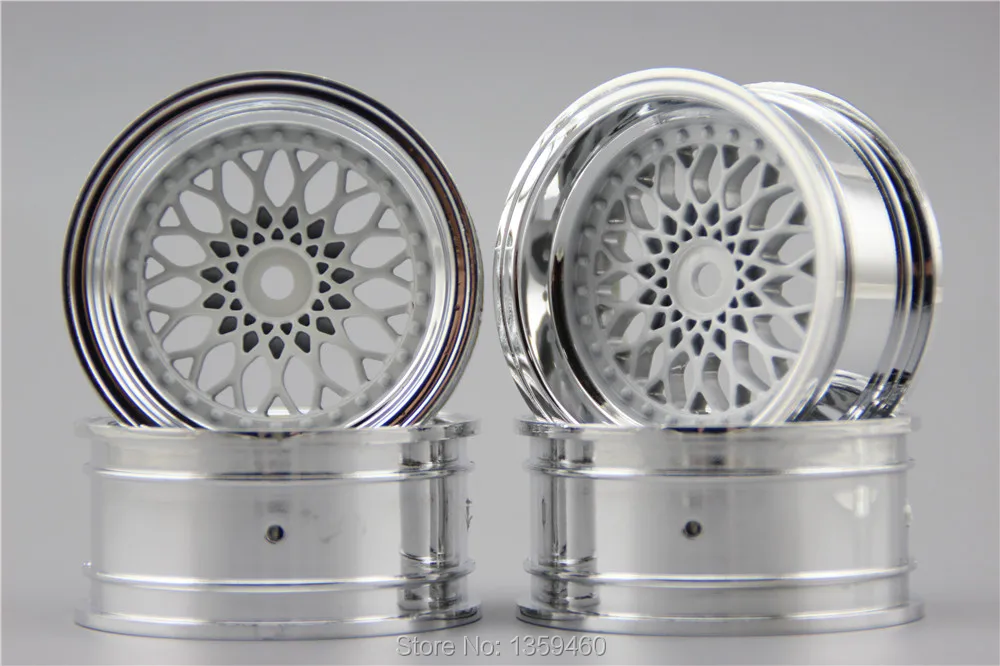 4pcs 1/10 Touring&Drift Nylon Wheel Rim Y12CW(Chrome+Painting White) 6mm offset for 1:10 Touring&Drift Car 1/10 Rim 10038