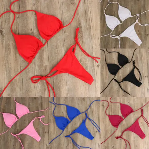 2pcs Sexy Women Summer Swimwear Bikini Set Bra Tie Side G-String Thong Beach Triangle Suit Swimsuit Bathing Suit Swimming Suit