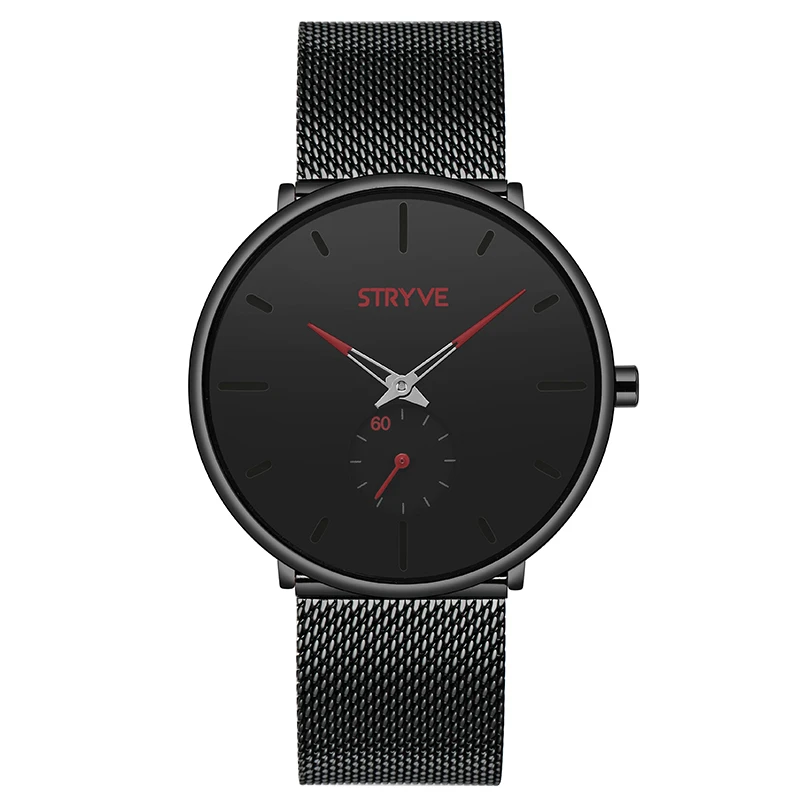 STRYVE 9501 Fashion Men\'s Watches Top Brand Luxury Quartz Watch Casual Slim Mesh Steel Waterproof Women Watch Relogio Masculino