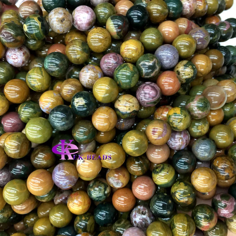 Genuine Yellow Green Rainbow Ocean Jasper Round Loose Stone Beads 4-12mm Fit Jewelry DIY Necklaces or Bracelets 15\