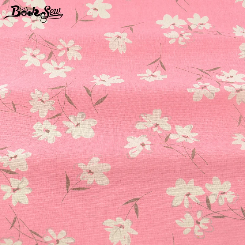 Booksew Textile Pink Gardenia Design Cotton Linen Fabric Sewing Material Tablecloth Bag Curtain Cushion Pillow Zakka Tissu