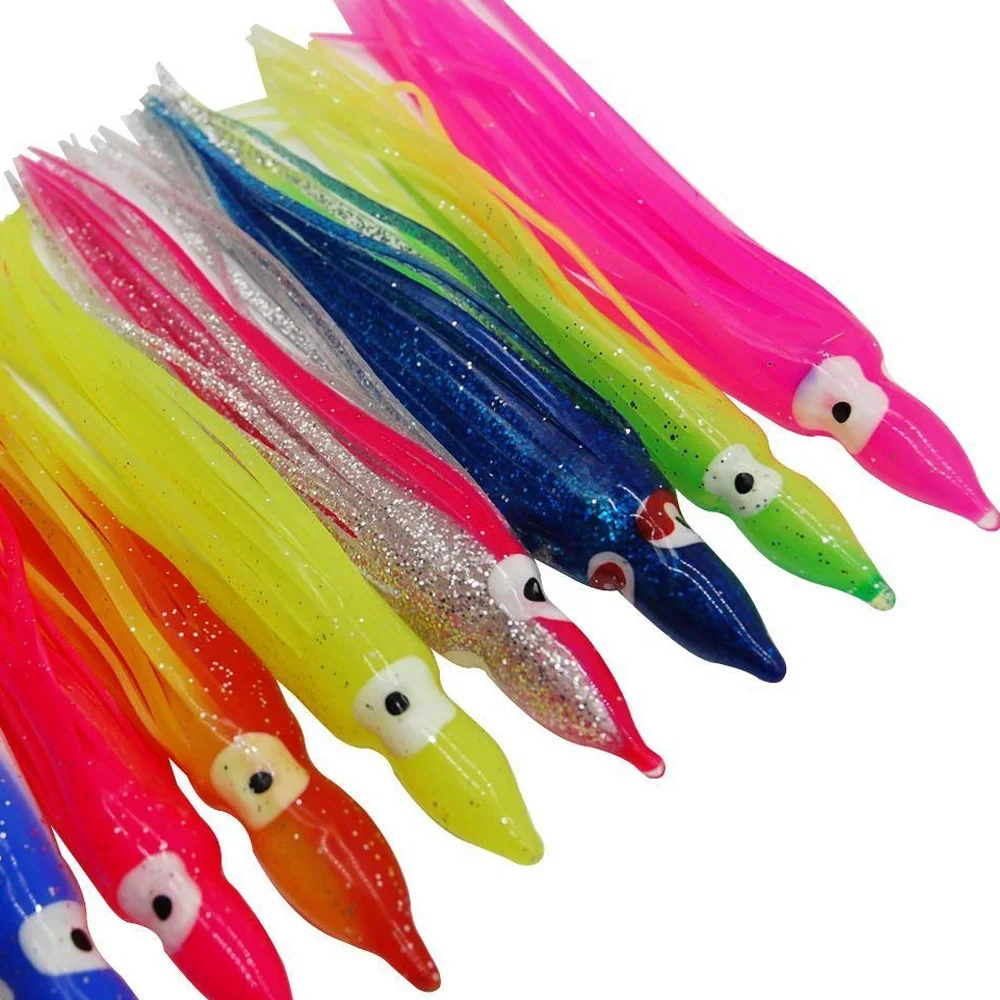 10pcs 9cm Soft Plastic Octopus Fishing Lures For Jigs Mixed Color Silicone Squid Skirts Octopus Artificial Jigging Bait