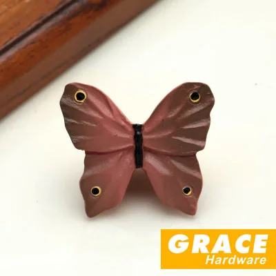 Colorful And Beautiful Butterfly Resin Hand Lovely kids Room Cartoon Pastoral Village Style Wardrobe Drawer Knobs