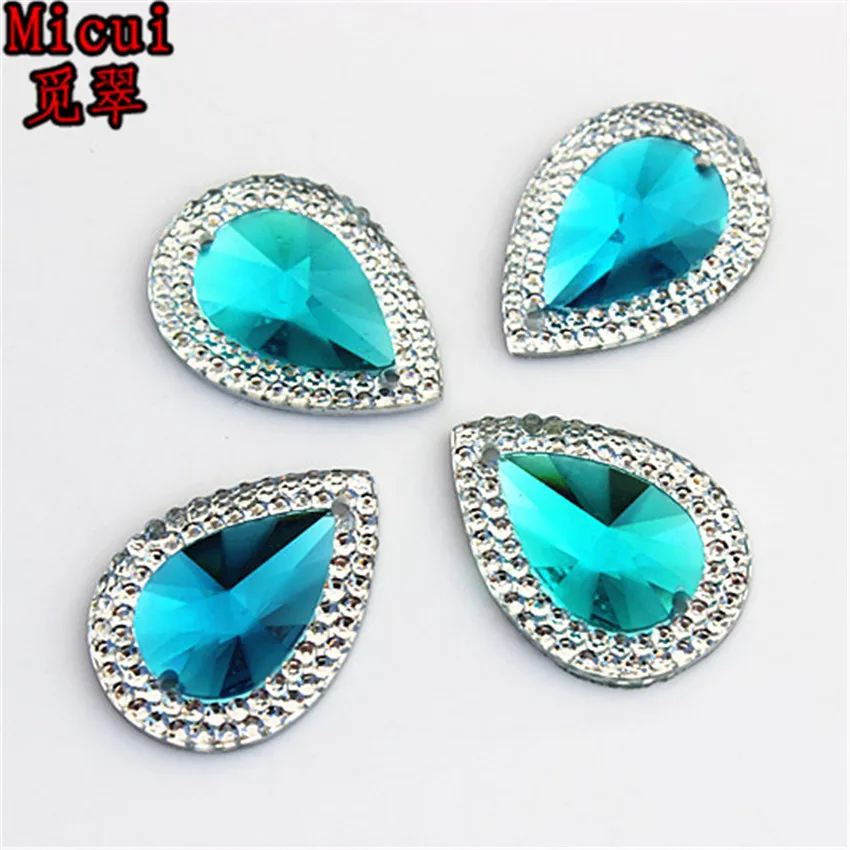 Micui 50pcs 18*25mm AB Color Drop Resin Crystal Resin Rhinestones Beads Flat back Sewing Buttons Sew On 2 hole ZZ474