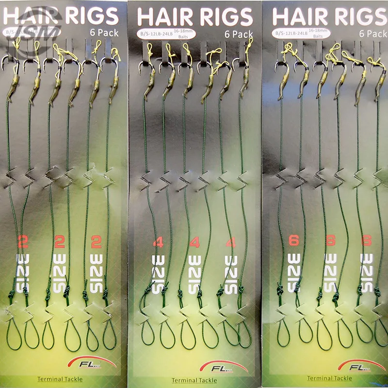 JSM 18pcs Carp Fishing Hair Rigs Green Coated Thread Loop 8340 High Carbon Steel Hook Boilies Carp Rigs Carp Fishing Accessories