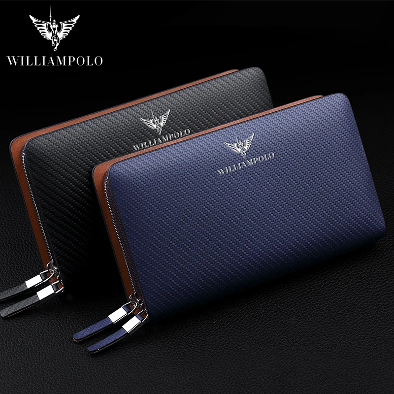 WilliamPOLO Fashion New Arrival 100% Cow Leather Business Solid Zipper Long  Mens Clutch Wallet Handbag Wallet PL170